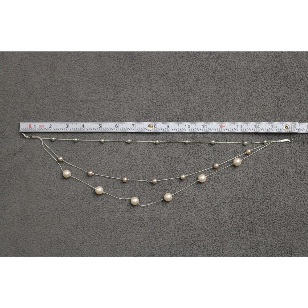 Faux PEARL Three Strand Necklace Womens Cream Pink 9in Rondelle Spacers Elegant - Picture 5 of 8